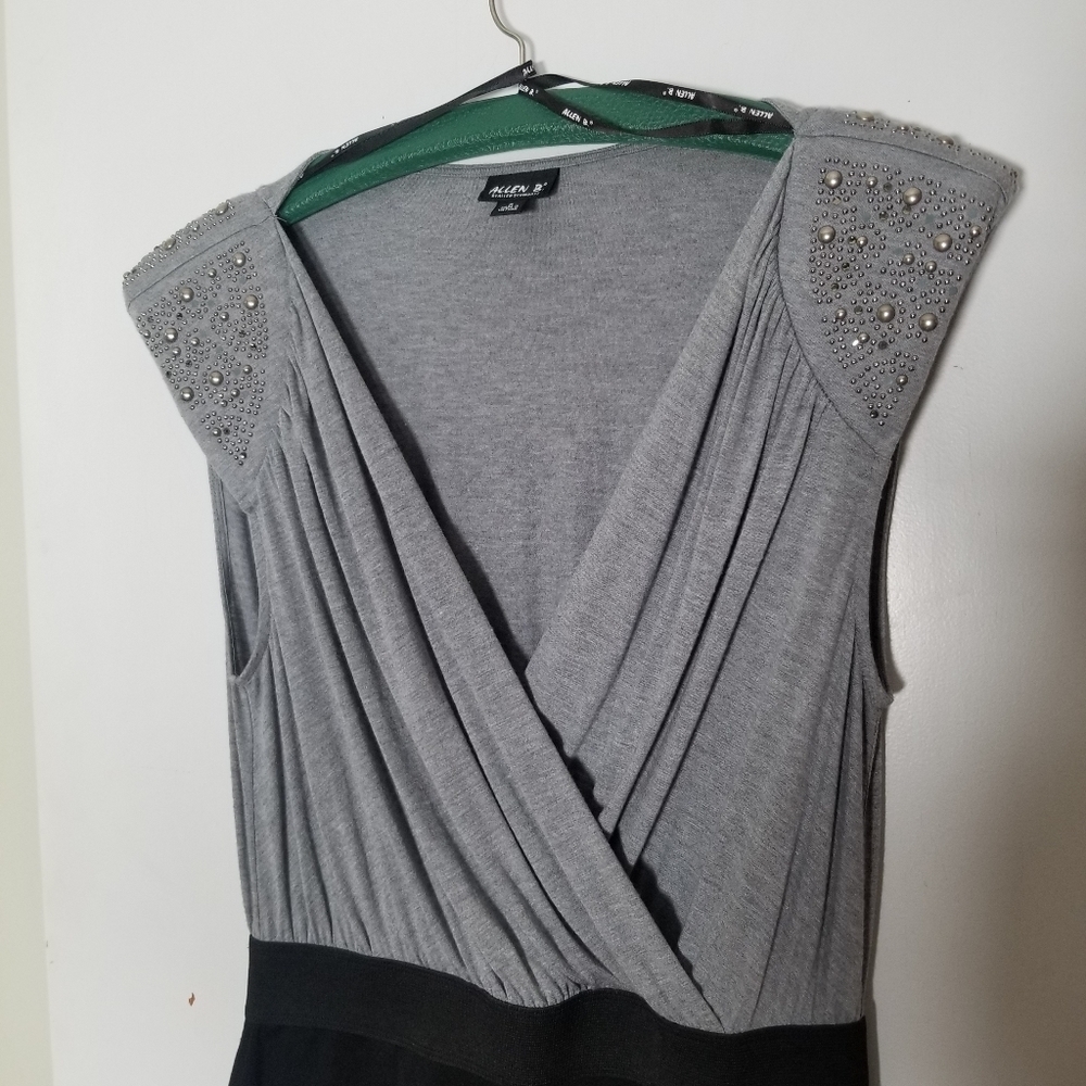 Allen B Military Inspired 2 Tone Mini Dress, Capped Studded Sleeves Black Gray M - Picture 9 of 9